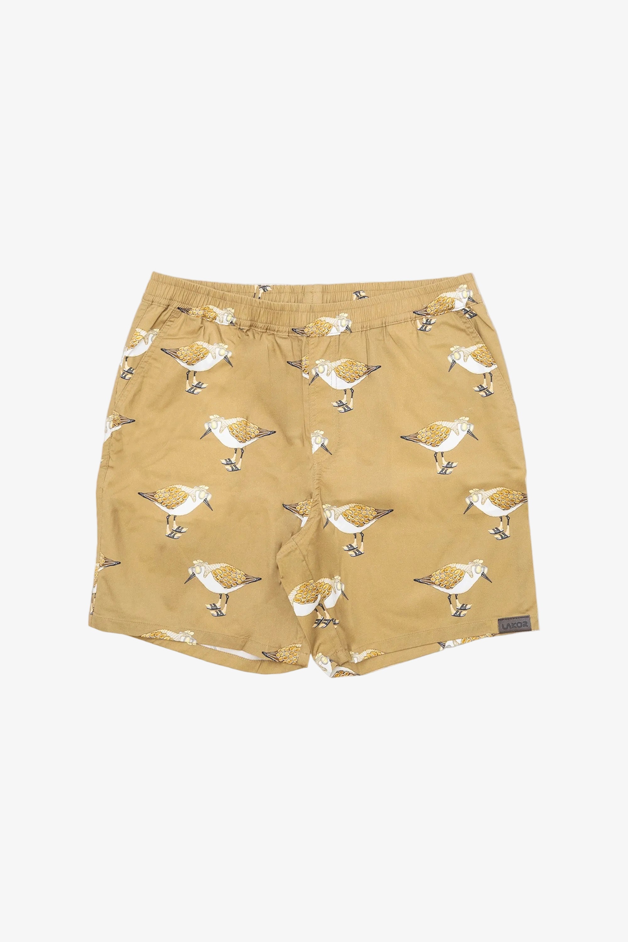 Lichtbruine vogelprint korte broek met elastische taille