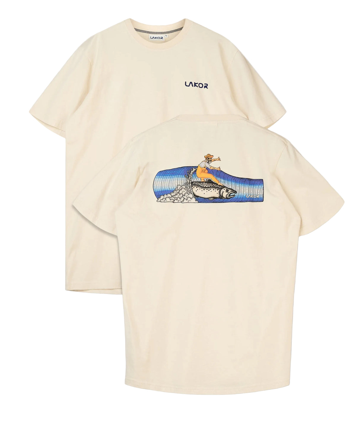 Lakor Salmon Surfer T-shirt - Rainy Day - lab10menswear.nl