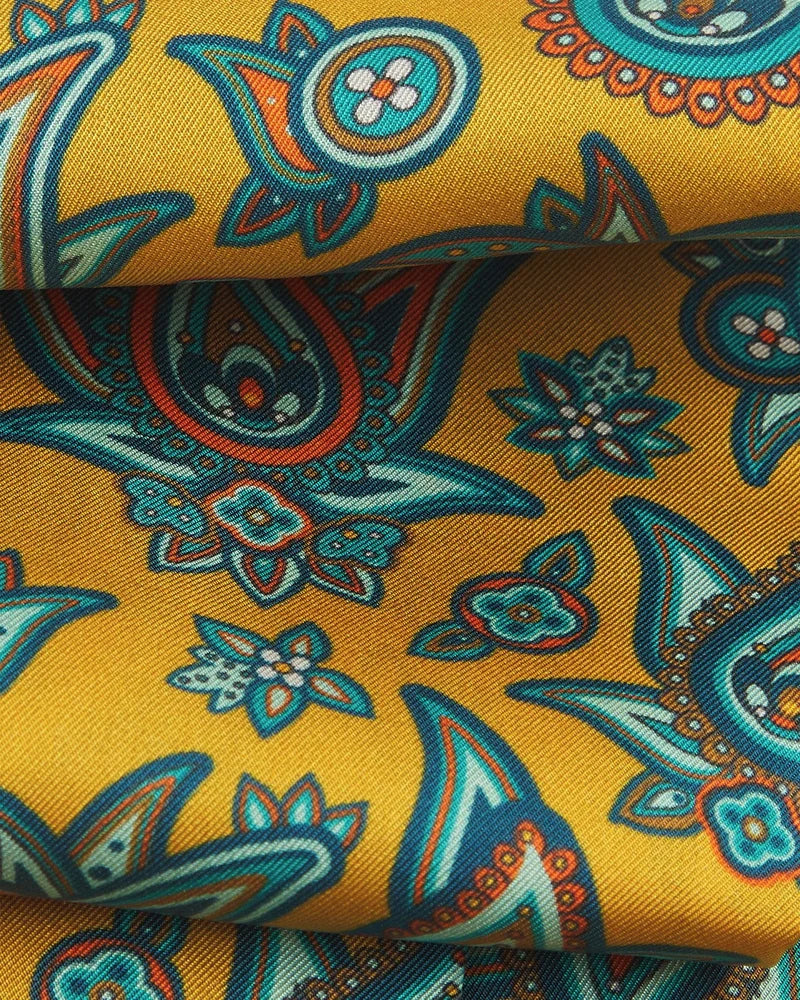 Silk Aviator Scarf in Gold Paisley - The Grassmere