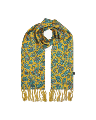 Silk Aviator Scarf in Gold Paisley - The Grassmere