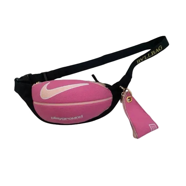 Roze basketbal heuptas met zwarte schouderband, gouden rits en labels