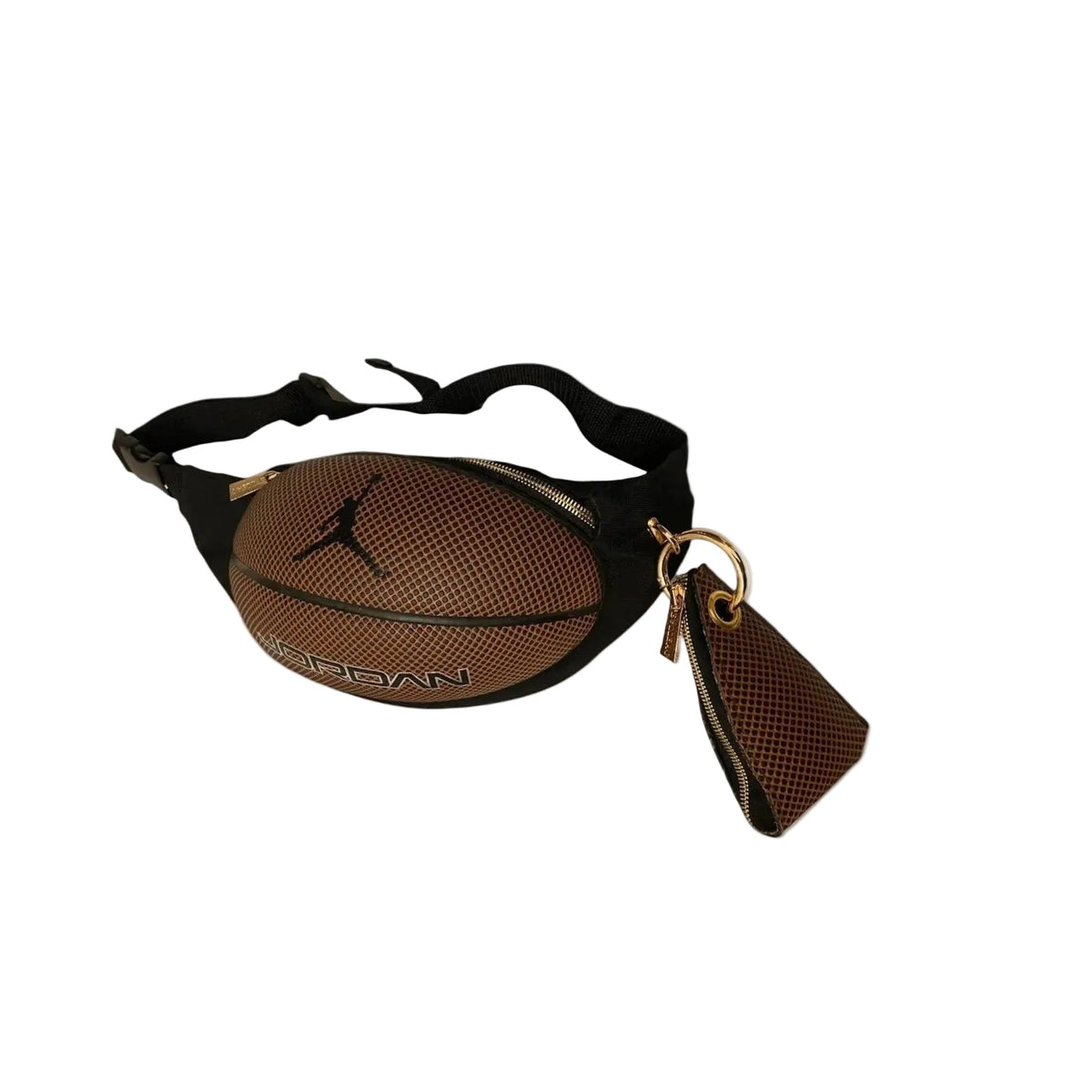 Heuptas met basketball-design, zwart-bruin, verstelband en ritsvak