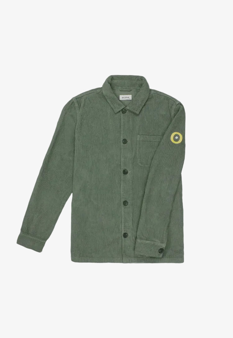 Groene corduroy werkjacket met kraag, borstzak en ronde patch