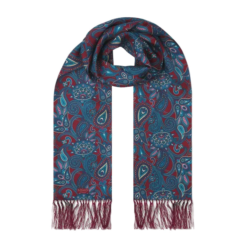 Silk Aviator Scarf in Rust Paisley - The Windermere