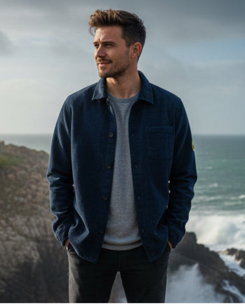 Donkerblauw corduroy werkjack met knoopsluiting en borstzak